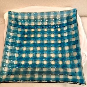 Basket Weave glass plate. Blue, 8.25”